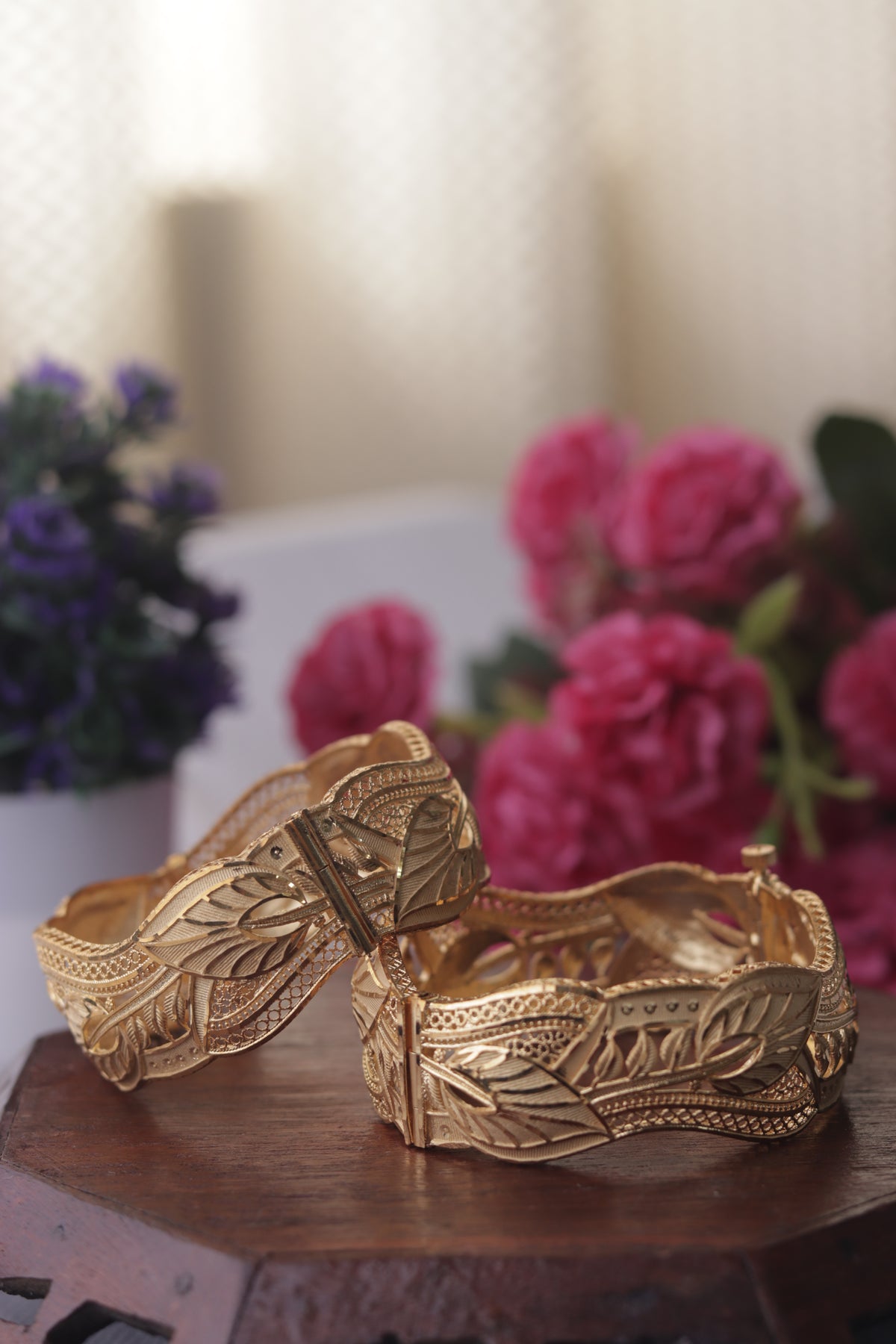 Gold Plated Intricate Floral Work Kada Set of 2 60202