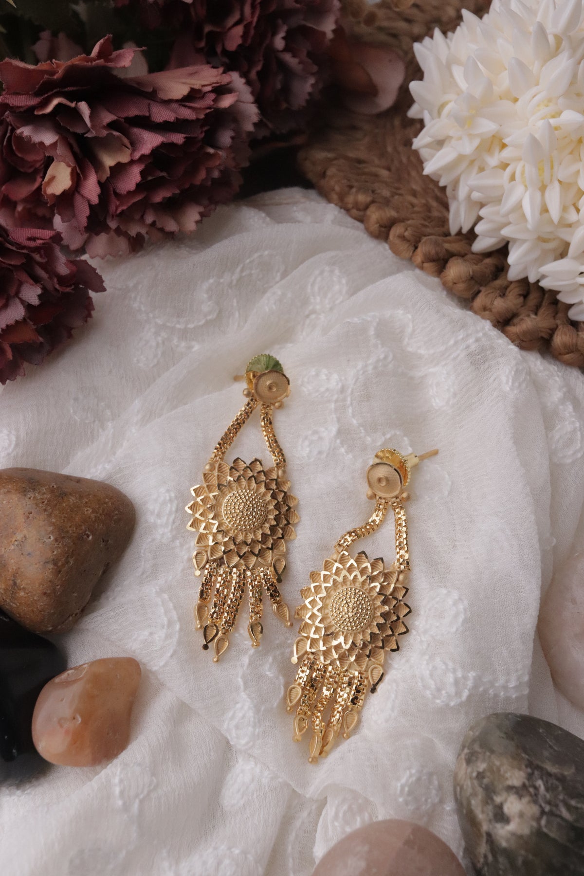 Gold Plated Floral Jhumka Earrings