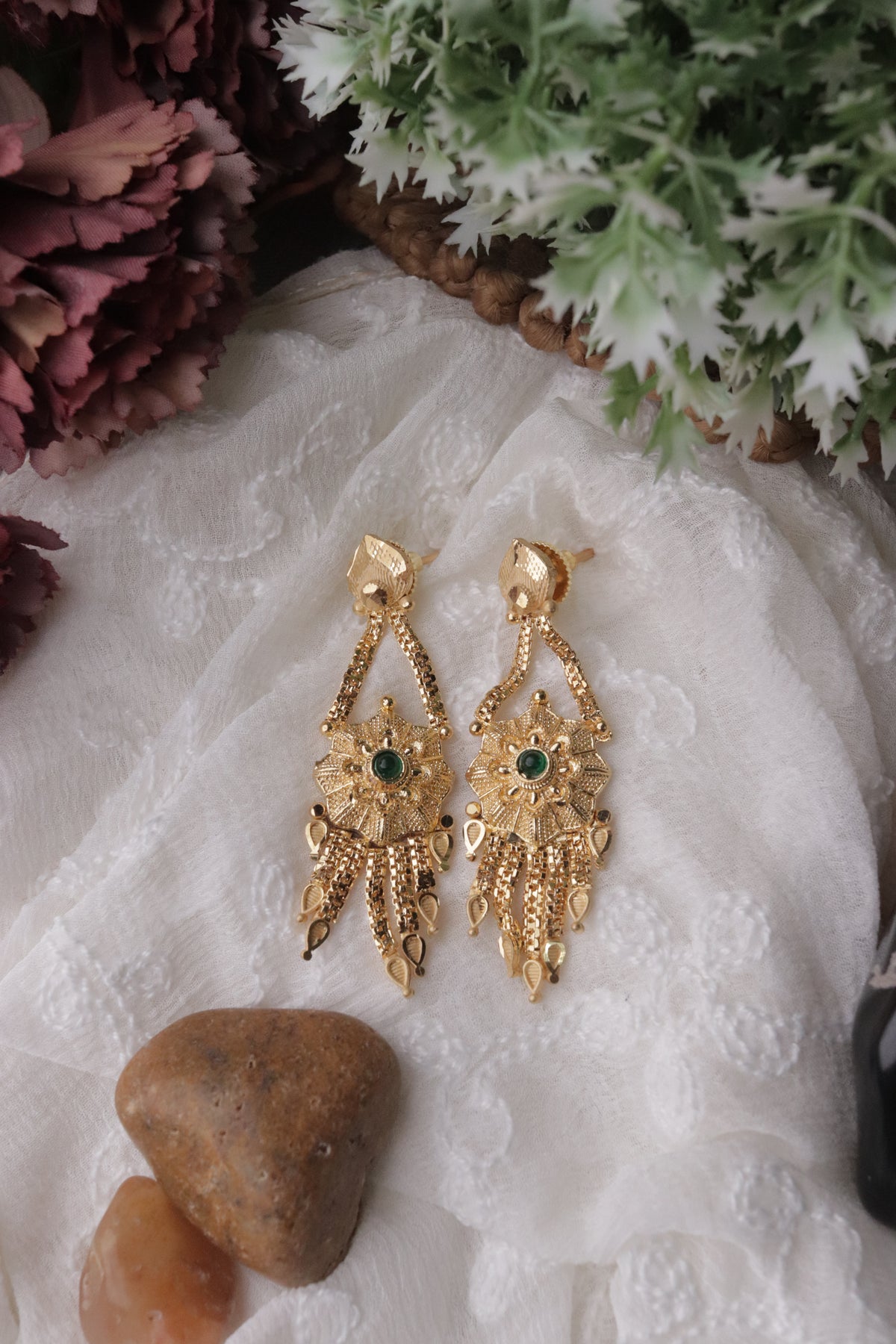 Gold Plated Floral Jhuka Earrings