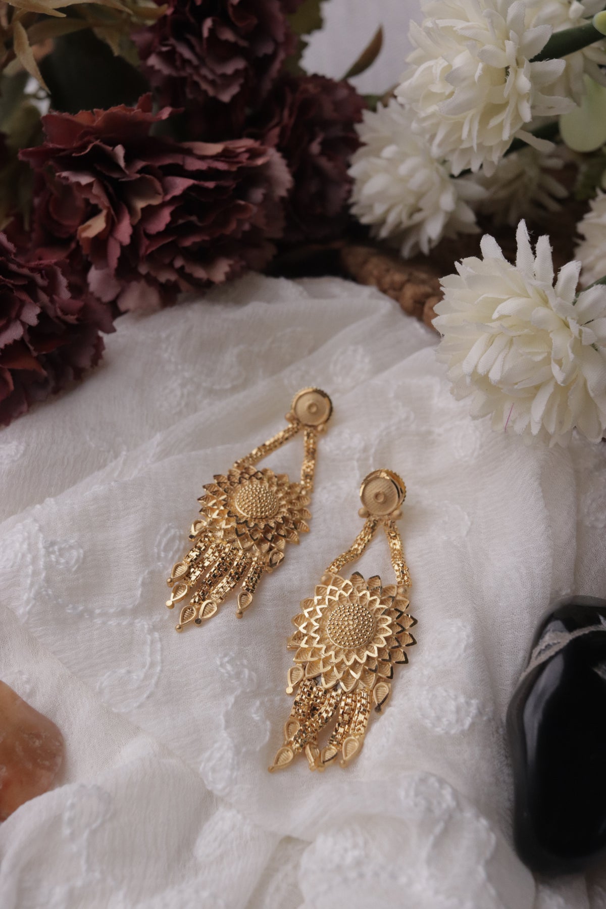 Gold Plated Floral Jhumka Earrings