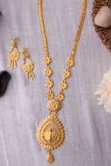 Gold Plated Long Necklace - Modern Peacock Design