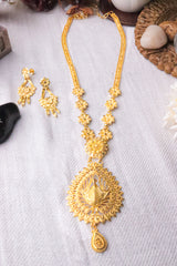 Gold Plated Long Necklace - Modern Peacock Design